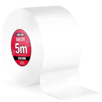 Afbeelding van nano tape 2 x 5 m dubbelzijdig plakband 10 extra sterk, voor thuis, muur, kantoor, bubbelkunst transparante doorzichtig