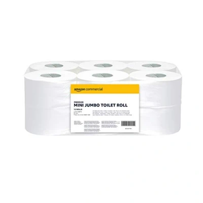 Afbeelding van AmazonCommercial Toiletpapier, 2 laags mini jumbo rol, 12 rollen (557 vellen per rol)