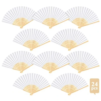 Afbeelding van ABSOFINE 24 stuks handwaaiers, wit papieren waaiers, bruiloftswaaiers, opvouwbare vouwwaaiers, gastgeschenk voor bruiloft, feest, geboortedag, doe het zelf en wanddecoratie