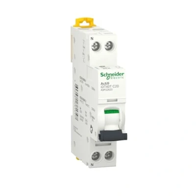 Afbeelding van Schneider Electric Acti9 iDT40T modulaire stroomonderbreker 1P+N 20A C curve 4500A/6kA A9P22620