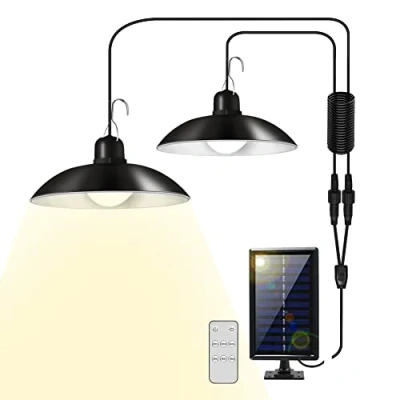 Afbeelding van 2 Hanglamp op Zonne Energie, Led Zonnelamp met Afstandsbediening, IP44 Waterdicht 3 m kabel (Warmwit) Buitenlamp Energie voor tuin, boerderij en camping