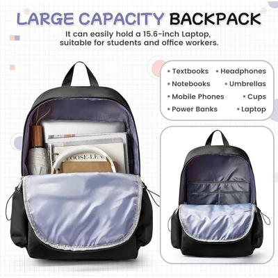Afbeelding van S&amp;Dshopline® Schoolrugzak voor dames, casual reistas, schooltas, 14 inch, laptoprugzak tienermeisjes, lichte rugzak, waterafstotend, boekentas, college jongens, mannen, werk, dagrugzak zwart