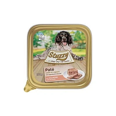 Afbeelding van Stuzzy Mister Natvoer voor volwassen honden, smaak zalm, paté en vlees in stukken, totaal 3,3 kg (22 bekers x 150 g)