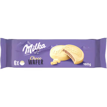 Afbeelding van Milka Choco Wafer Witte Chocolade 6 Koekjes 180 Gram