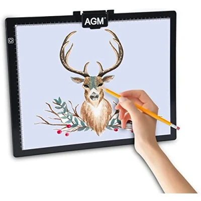 Afbeelding van Led A3 lichtpad, lichtplaat, eiken planken met USB kabel, instelbare helderheid afneembare standaard en clips, trace lichtpad voor tekenen, schetsen