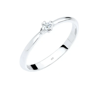 Afbeelding van Elli PREMIUM Dames Ring Verlovingsring Eenzaam Hart met Diamant (0,03 ct.) in 925 Sterling Zilver