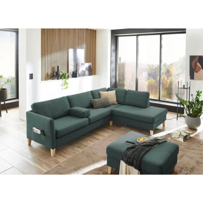 Afbeelding van ATLANTIC home collection Hoekbank Mailo L vorm met zakken opzij en ottomane, massief houten poten