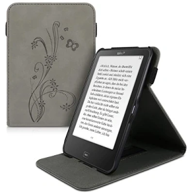 Afbeelding van kwmobile hoes compatibel met Tolino Vision 1/2 / 3/4 HD Cover voor e reader in grijs Stengels en Vlinder