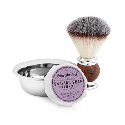 Afbeelding van Störtebekker® Premium scheerkwastenset met scheerschaal van roestvrij staal en scheerzeep [incl. scheer baardgids e book] cadeau idee perfecte aanvulling op scheermes (lavendel)