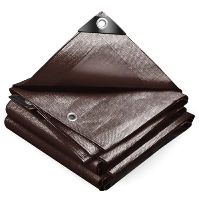 Afbeelding van VOUNOT Waterdicht afdekzeil voor buiten, 4 x 6 m, versterkte luifel, PE, 240 g/m², uv bescherming, met ingestanste ringen van roestvrij staal, hout, meubels, tuin, zwembad, voertuigen, bruin