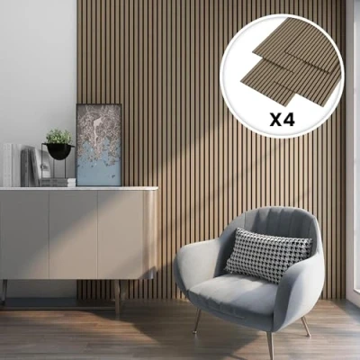 Afbeelding van [NEU.HOLZ] Akoestisch Wandpaneel Vang set van 4 mdf 2,88 m² walnootkleurig licht