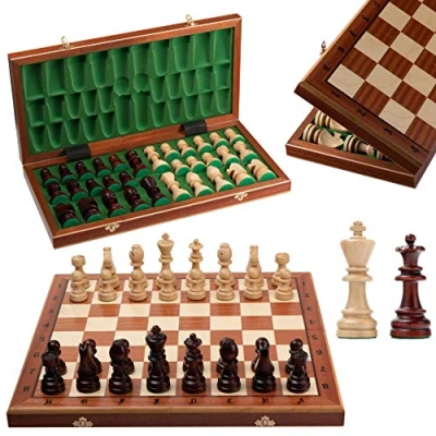 Afbeelding van Master of Chess Houten Toernooi Schaakbord 50 cm Ingelegd Draagbaar Grote Opvouwbare Schaakset voor Kinderen en Volwassenen Met STAUNTON NO.7 Figuren