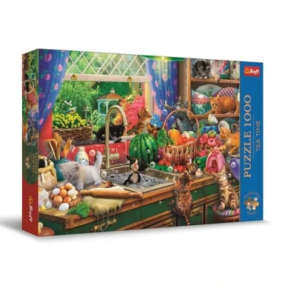 Afbeelding van Trefl Premium Plus Quality Puzzle Tea Time: Rommelende katjes, Parijs 1000 stukjes, Serie geschilderde nostalgische afbeeldingen, voor volwassenen en kinderen vanaf 12 jaar