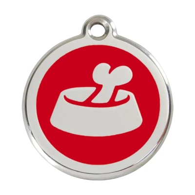 Afbeelding van Bone in Bowl Red roestvrijstalen hondenpenning large/groot dia. 3,8 cm RedDingo