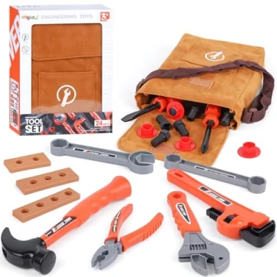 Afbeelding van Magic4U Bouwgereedschap voor kinderen, speelgoedset, kindergereedschap, schoudertas, werkgereedschap met gereedschap, hamer, tang, schroevendraaier, speelgoed