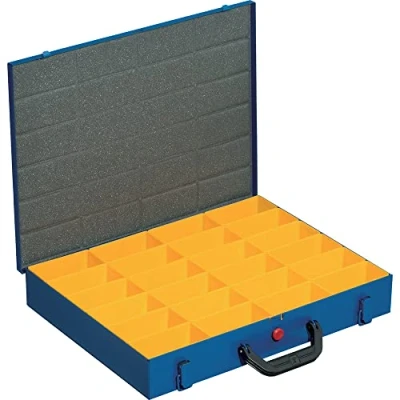 Afbeelding van Allit Koffer voor kleine onderdelen, plaatstaal, EuroPlus metaal 44/24x63, blauw, 24 inzetstukken, dicht sluitend, 454122