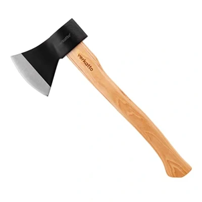 Afbeelding van bijl 1000 g met hickory houten staal en lemmet van koolstofstaal handbijl voor tuin bos kleine compacte universele kloofbijl gelakt handvat
