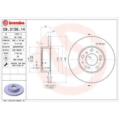 Afbeelding van Brembo Remschijf 08.3136.14