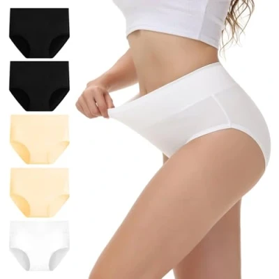Afbeelding van NUOZA Onderbroeken voor dames, katoen, hoge taille, 5 stuks, ondergoed, slips, elastisch, platte buik meerkleurig 4, XL