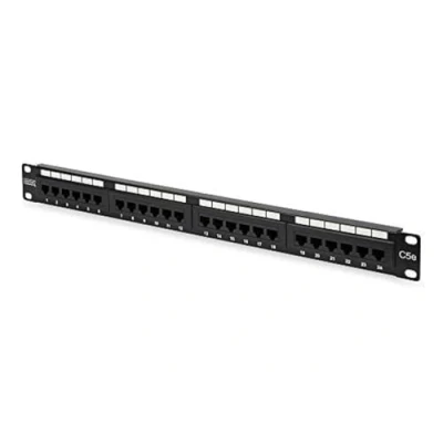 Afbeelding van DIGITUS Patch Panel 19 inch Cat 5e 24 poorts RJ45 niet afgeschermd LSA patchpaneel rack montage 1U zwart