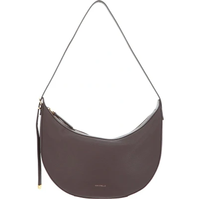 Afbeelding van Coccinelle Leren Schoudertas Gleen Handbag Grained Leather Coffee Donkerbruin
