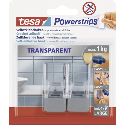 Afbeelding van tesa POWERSTRIPS® Zelfklevende haak Large Transparant, Chroom Inhoud: 2 stuk(s)