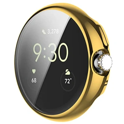 Afbeelding van GIOPUEY hoesje compatibel met Google Pixel Watch/Watch 2 2023, zachte TPU, schokbestendig, 2023 goud