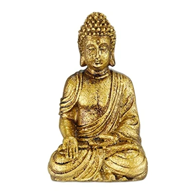 Afbeelding van Relaxdays Boeddha beeld goud 17 cm hoog sierbeeld Buddha weerbestendig polyresin