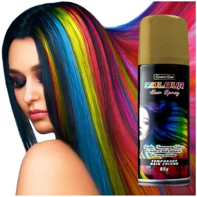 Afbeelding van Tijdelijke haarverfspray, haarkleur uitwasbaar (1 x 200 ml) haarspray voor carnaval (goud)