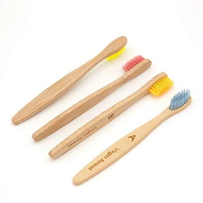 Afbeelding van Kids Bamboe Tandenborstels, Biologisch afbreekbaar handvat, BPA vrije zachte borstelharen, kinderen maat Set van 4 (4 kleuren)