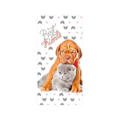 Afbeelding van Aptex badhanddoek, strandhanddoek met hond en kat, 70 x 140 cm