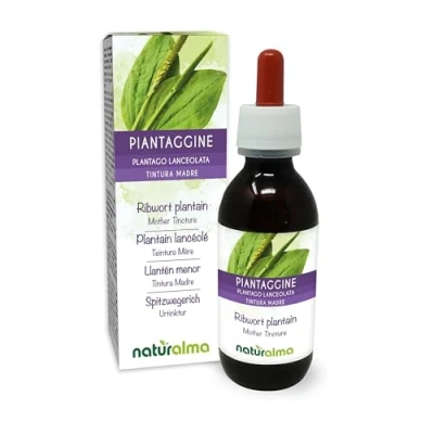 Afbeelding van Smalle weegbree (Plantago lanceolata) bladeren Alcoholvrije moedertinctuur Naturalma Vloeibaar extract druppels 120 ml Voedingssupplement Veganistisch