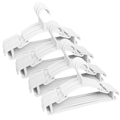 Afbeelding van Lectorias 40 stuks 28 cm witte kleerhangers voor kinderen, kunststof, duurzaam, antislip, met haken ruimtebesparend, uniseks kinderbaby&#039;s broeken