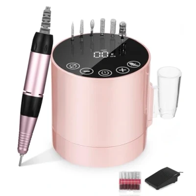 Afbeelding van nagelfrees, elektrische nagelvijl voor gelnagels, elektrisch 35.000 omw/min, freesnagels met lcd display, voetpedaal, 6 delig