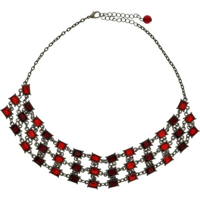 Afbeelding van Behave Korte zilver kleurige ketting met rode stenen hanger