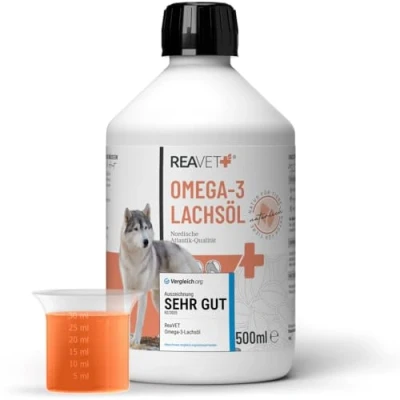 Afbeelding van ReaVET zalmolie voor honden, katten, 500 ml, rijk aan omega 3 en 6, hoge dosis visolie, echte levensmiddelenkwaliteit zonder toevoegingen, vers gevuld in Duitsland