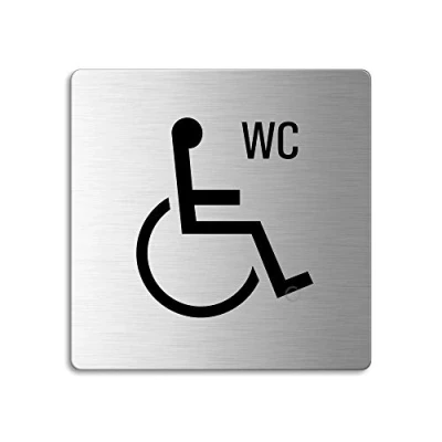 Afbeelding van Bordje Gehandicapten WC Deurbord 85x85 mm RVS Zelfklevend