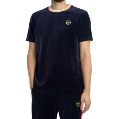 Afbeelding van Sergio Tacchini Heren T Shirt Met Velours In De Vorm Van Een Plak, Maritime Blue/Gold, 3XL