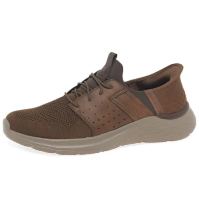 Afbeelding van Skechers Heren Garner NEWICK Slip On, Donkerbruin Textiel/Synthetisch, 6 UK, textiel synthetisch, 39.5 EU