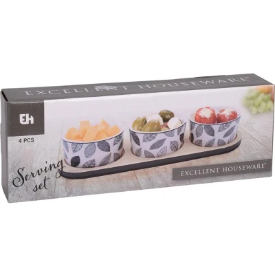 Afbeelding van Serveerset tapas op plank 4 delig