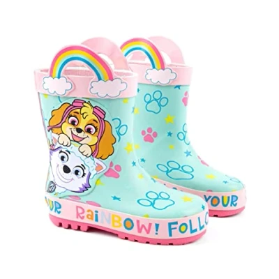 Afbeelding van PAW Patrol Wellies Meisjes Kinderen Peuters Everest Skye Rescue Pups Volgen Je Rainbow Wellington Boots Blauw Roze Waterbestendige Wandelschoenen