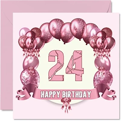 Afbeelding van Leuke 24e verjaardagskaarten voor vrouw verjaardagsballonnen gelukkige verjaardagskaart zoon dochter broer zus oom tante nichtje neef neef, 145 mm x wenskaarten,