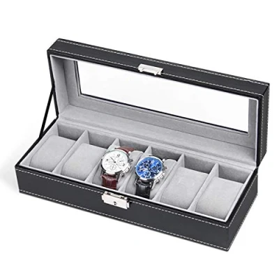 Afbeelding van NEX 6 Slots Horloge Box Organizer voor Mannen, Zwarte Houder Stand Display Opbergkoffer