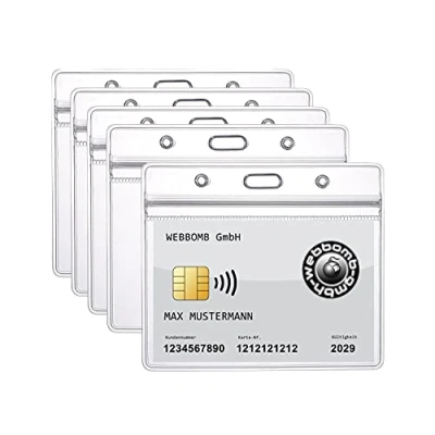 Afbeelding van 5 x ID kaarthoes, zip kaarthouder, flexibel en waterdicht, 0,80 mm dik, horizontaal voor 1 2 kaarten, beschermhoes, kaarthouder naambordjes identiteitskaarten, transparant