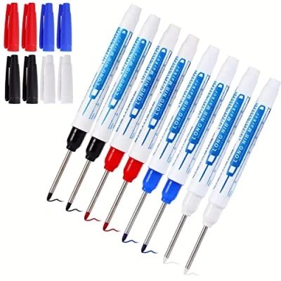 Afbeelding van Wzone 8 Stukken Diepe Gatmarker, 30mm Extra Lange Tip Hole Marker Timmerman Potloden voor Houten Metaal Concrete Tegels, 4 Kleuren