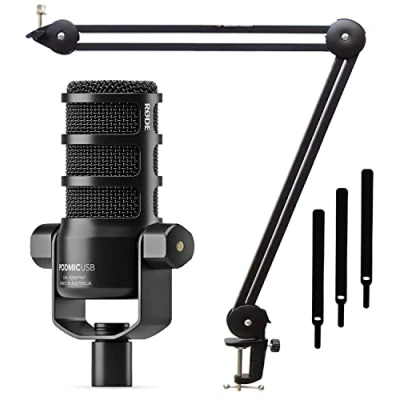 Afbeelding van Rode Podmic USB XLR sprekermicrofoon + keepdrum MS138 scharnierarm statief zwart
