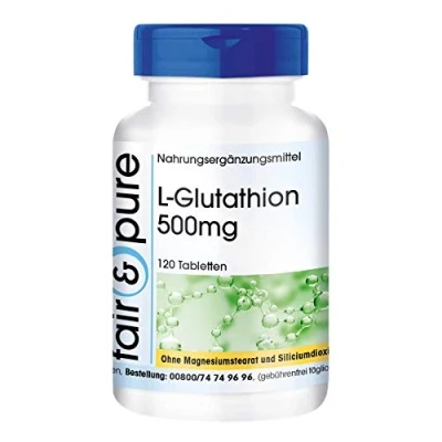 Afbeelding van Fair &amp; Pure® L glutathion 500mg gereduceerd hoge dosering vegan zonder magnesiumstearaat 120 tabletten