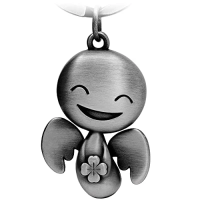 Afbeelding van FABACH Beschermengel sleutelhanger Happy met klaverblad geluksengel van metaal veel succes geluksbrenger auto engel hanger cadeau geluk, antiek zilver, Eén maat, Elegant