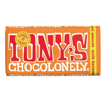Afbeelding van Chocolade Tony&#039;s Chocolonely melk karamel zeezout reep 180gr