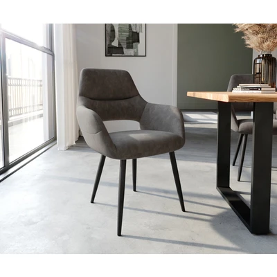 Afbeelding van Armleunstoel Yago Flex met armleuning 4 poot conisch zwart antraciet vintage